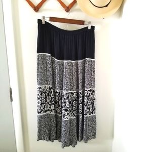 Boho Textured Gauze Fabric Floral Tiered Boho Skirt